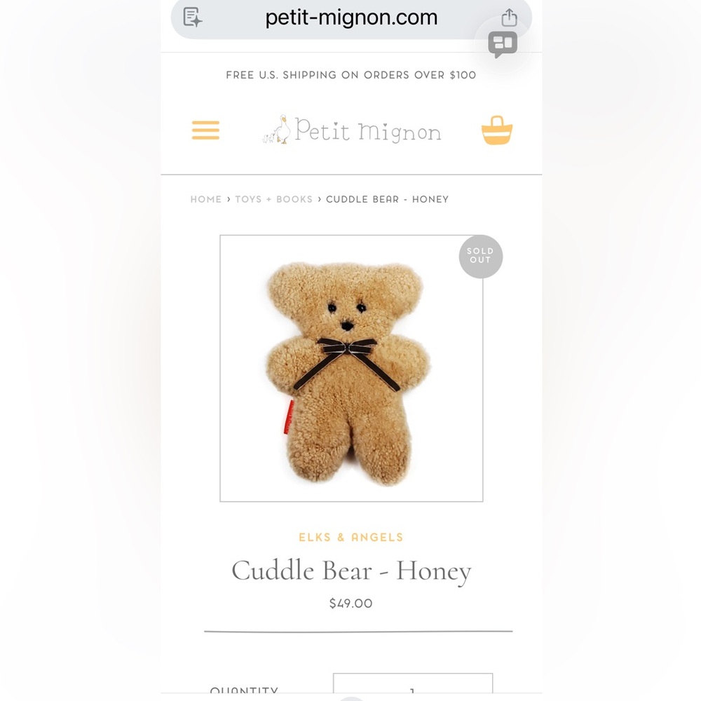 Adorable 100% Australian sheepskin teddy bear pillow in Honey - Picture 8 of 9
